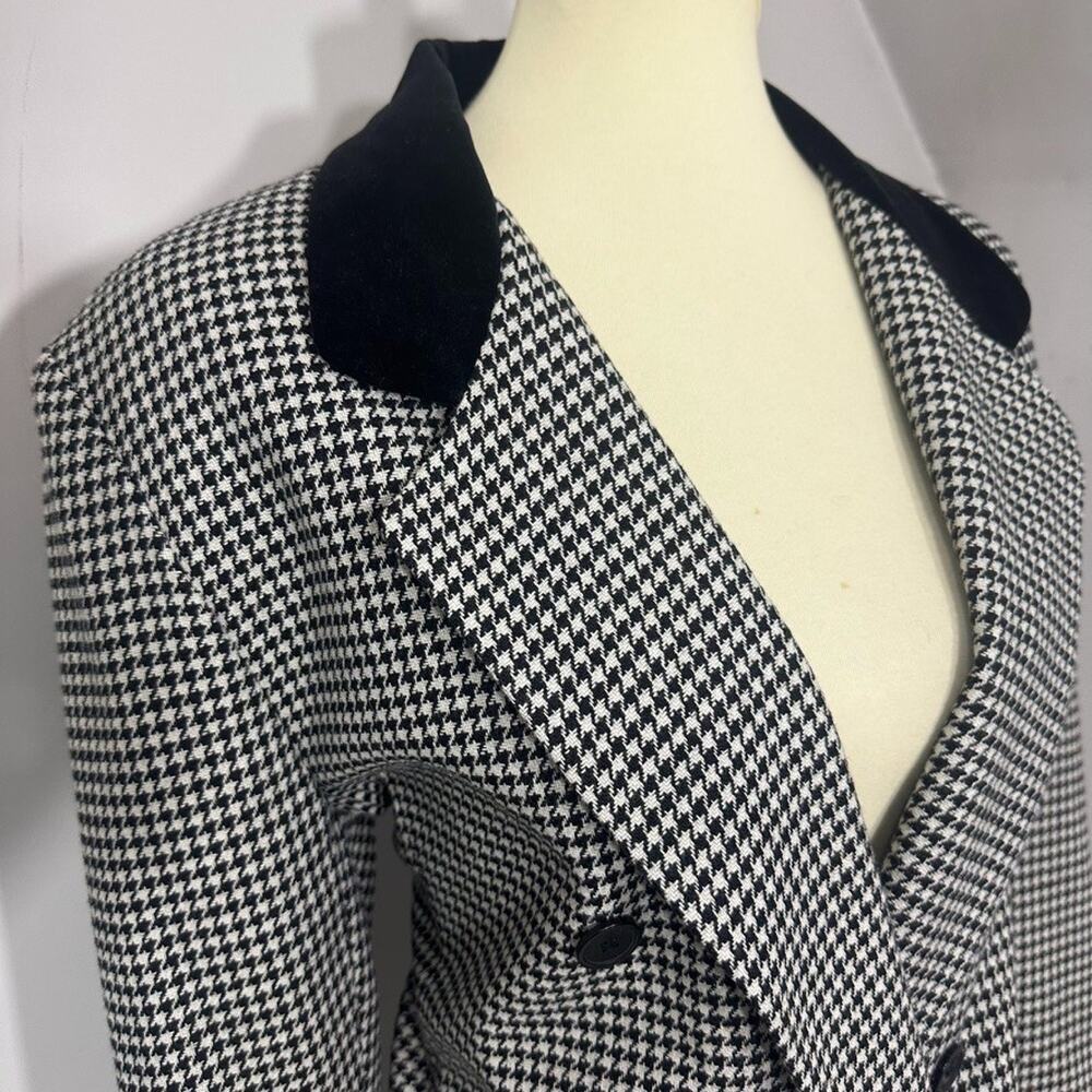 Vintage Womens Houndstooth Double Breasted Blazer Sz L Preppy Old Money Velvet - Picture 5 of 8